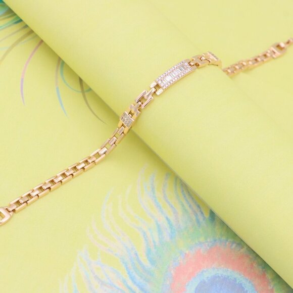 "Elegant Baguette-Cut Stone Rose Gold Bracelet in Chunky Chain, XPBL0906 - Picture 5 of 12